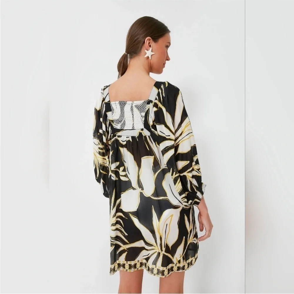 Tuckernuck Dress Mod Iris Coverup Balloon Sleeve Mini in Black Gold